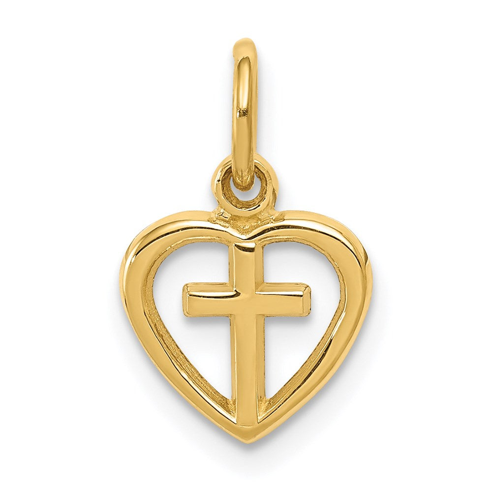 14K Gelbgold Kreuz in Herz Charm