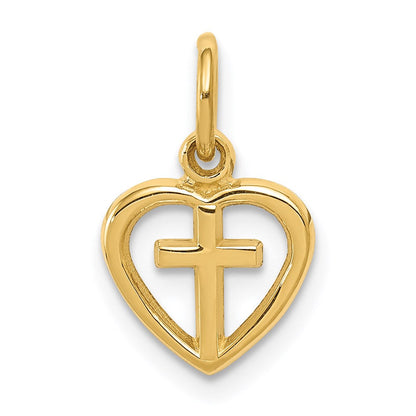 14K Gelbgold Kreuz in Herz Charm
