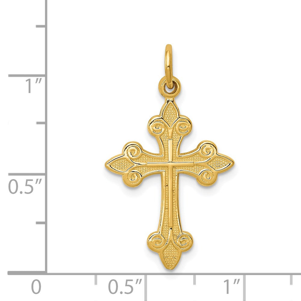 14K Gelbgold Fleur De Lis Kreuz Anhänger