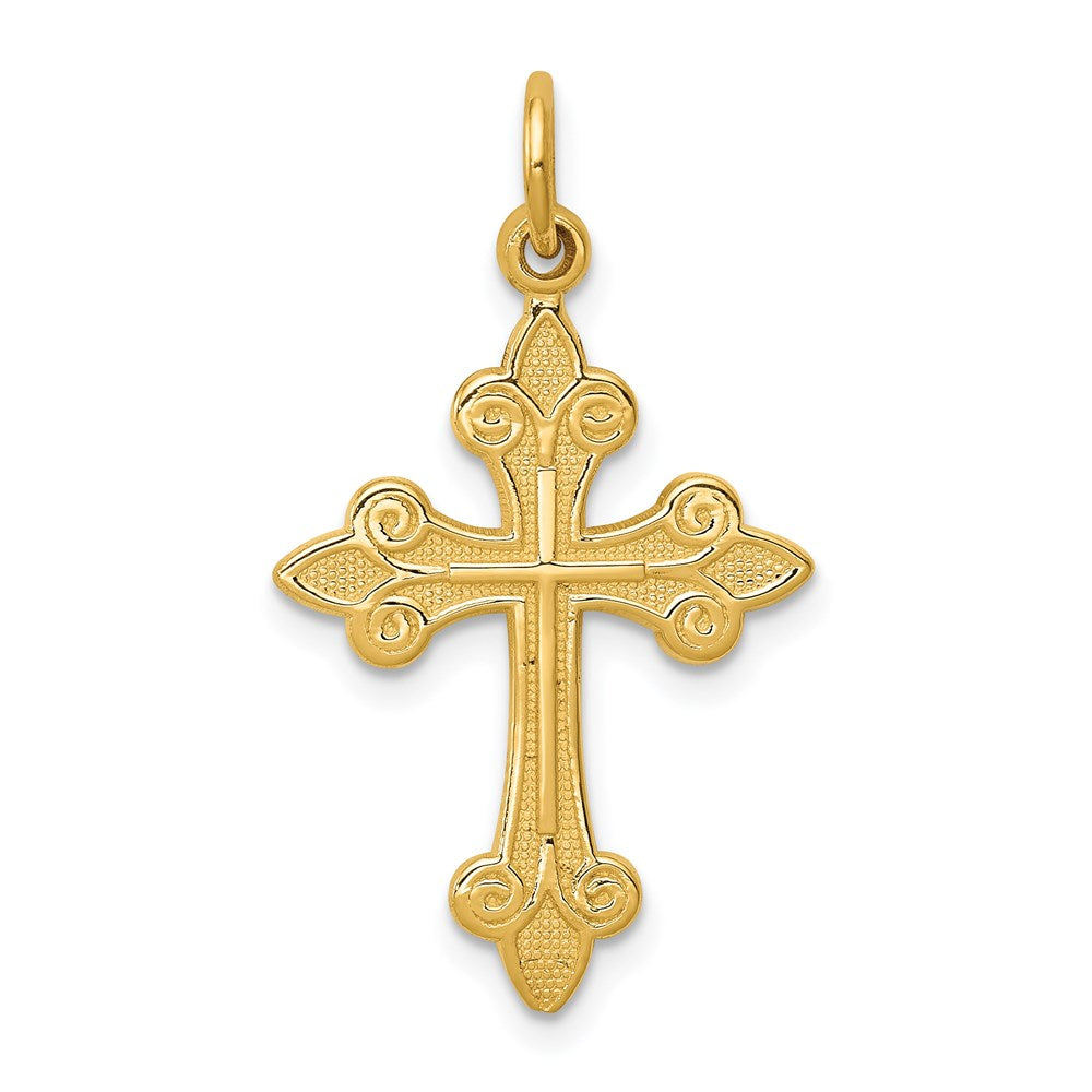 14K Gelbgold Fleur De Lis Kreuz Anhänger