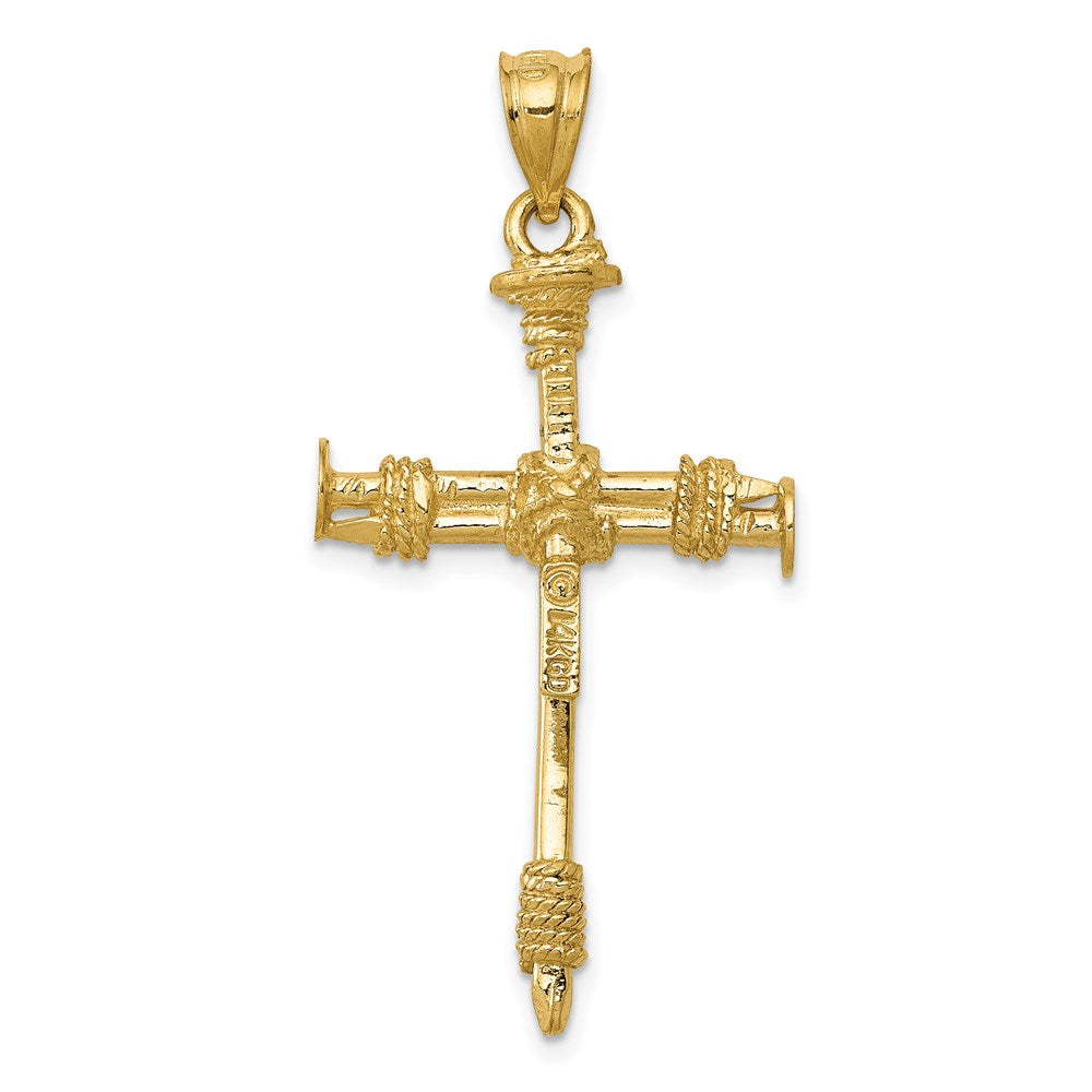14K Gelbgold Polierter Nagel-Kreuz-Anhänger