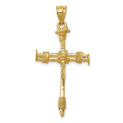 14K Gelbgold Polierter Nagel-Kreuz-Anhänger