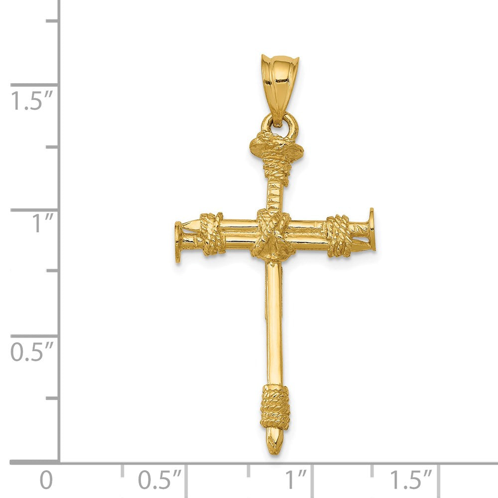 14K Gelbgold Polierter Nagel-Kreuz-Anhänger