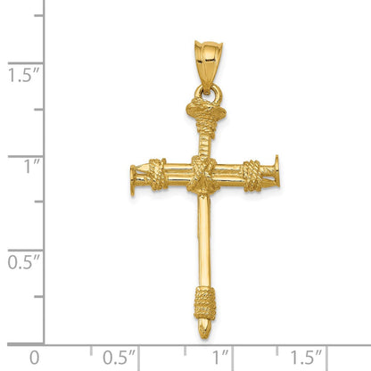 14K Gelbgold Polierter Nagel-Kreuz-Anhänger
