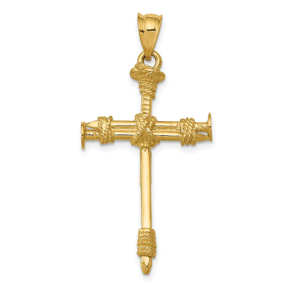14K Gelbgold Polierter Nagel-Kreuz-Anhänger