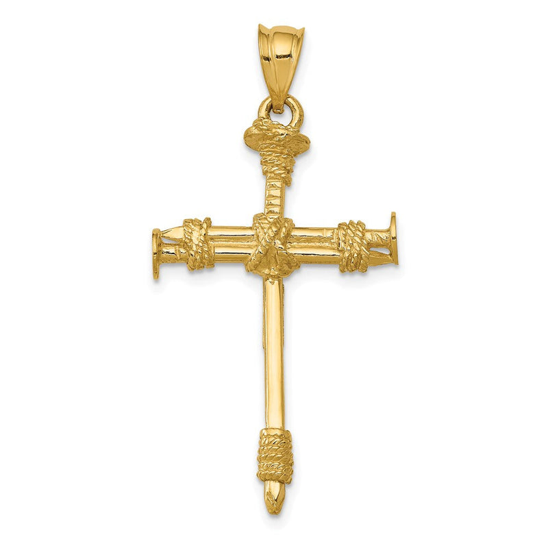 14K Gelbgold Polierter Nagel-Kreuz-Anhänger