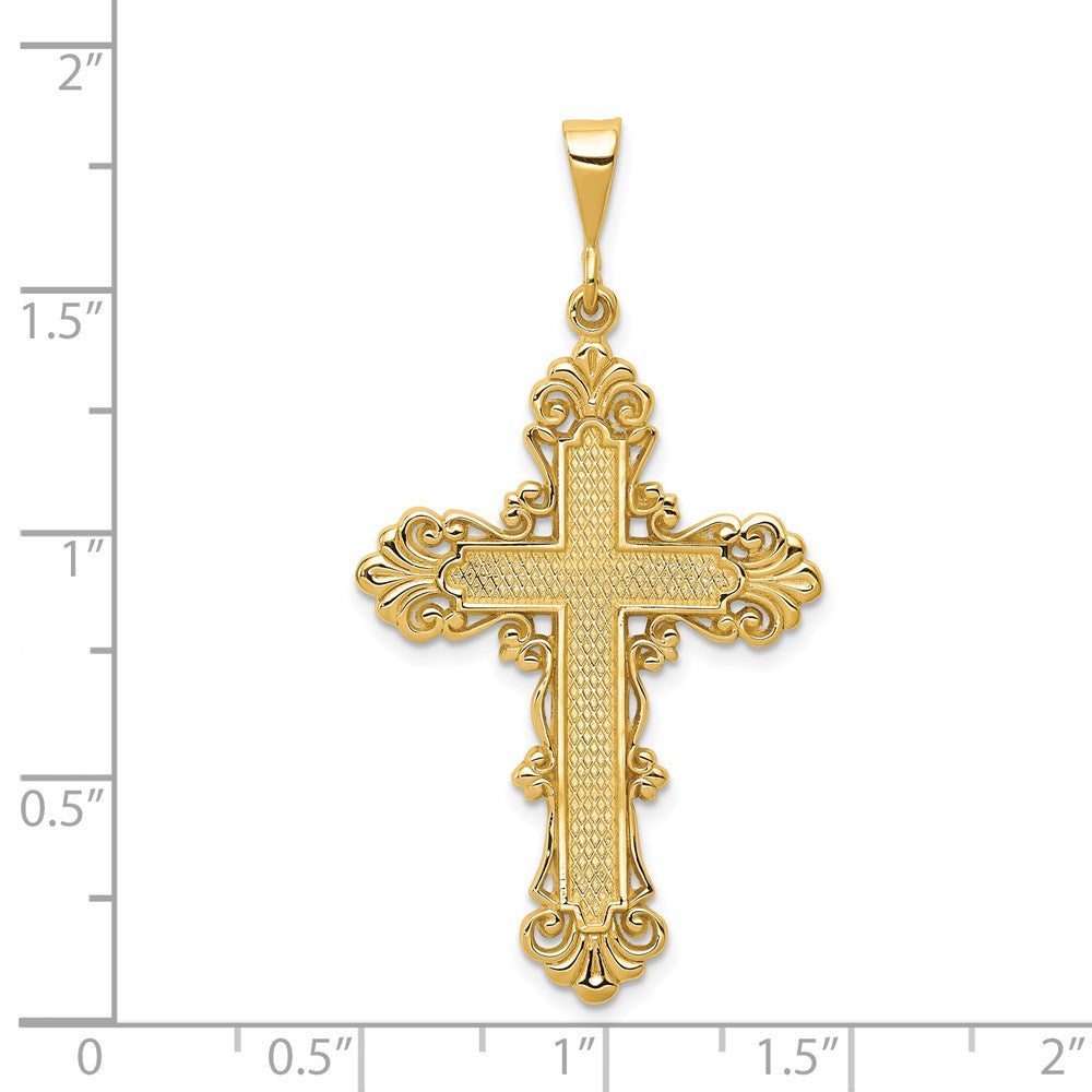 14K Gelbgold Fleur-de-Lis-Kreuz-Anhänger