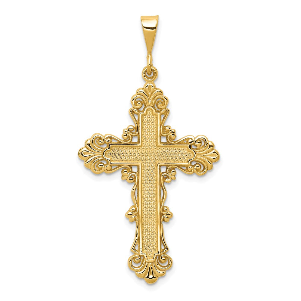 14K Gelbgold Fleur-de-Lis-Kreuz-Anhänger