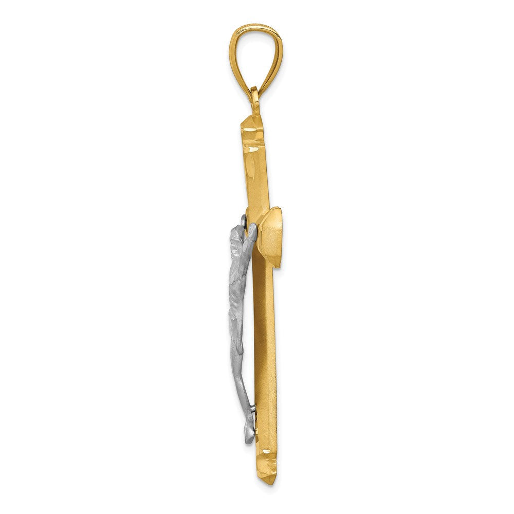 14K Bicolor-Gold Kruzifix-Anhänger mit Satinfinish