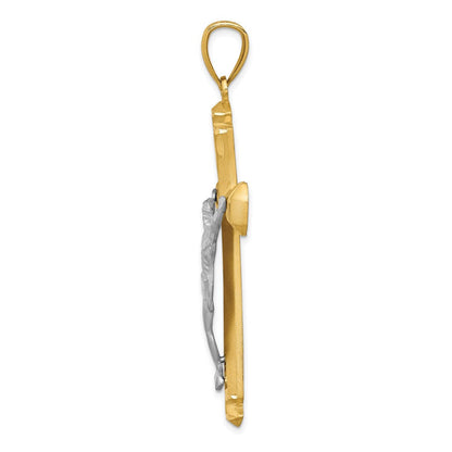 14K Bicolor-Gold Kruzifix-Anhänger mit Satinfinish