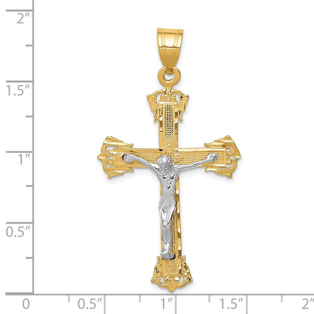 14K Bicolor Gold Diamantgeschliffener Kruzifix-Anhänger