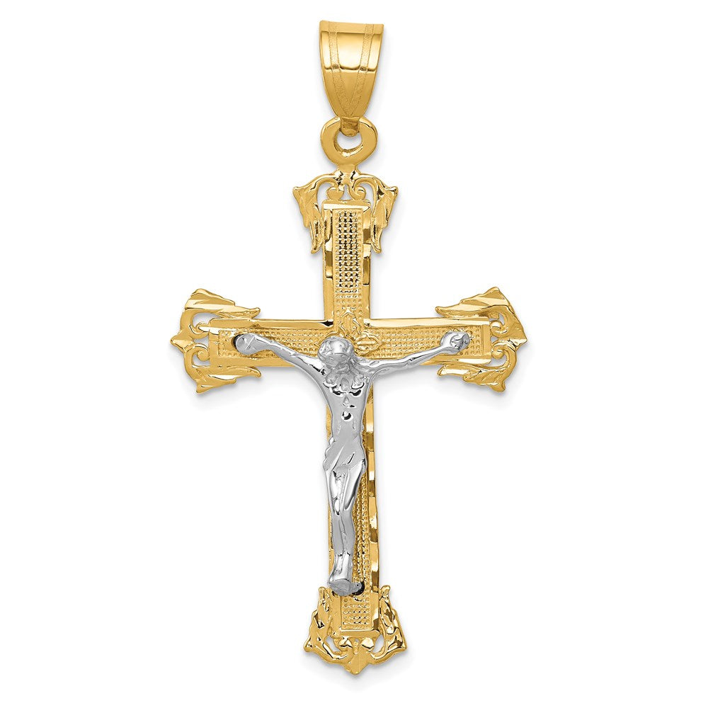 14K Bicolor Gold Diamantgeschliffener Kruzifix-Anhänger