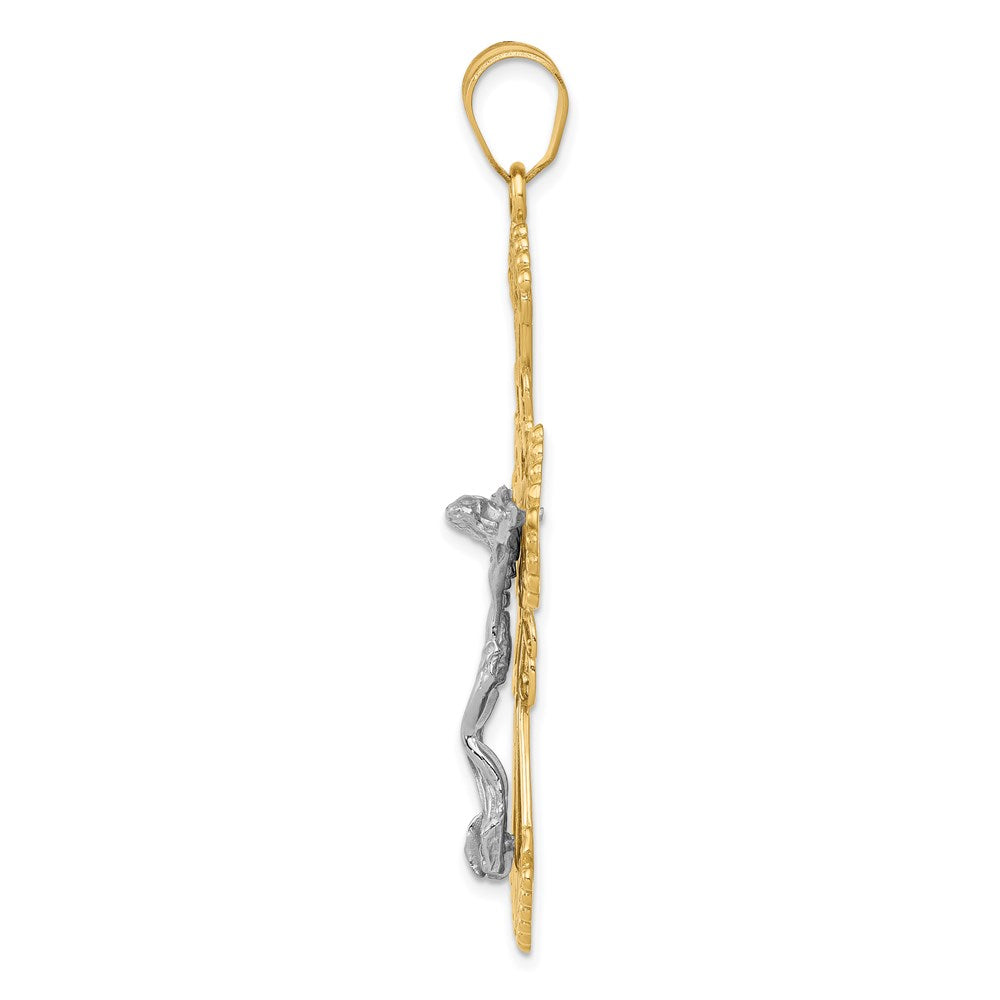 14K Bicolor Gold Diamantgeschliffener Kruzifix-Anhänger