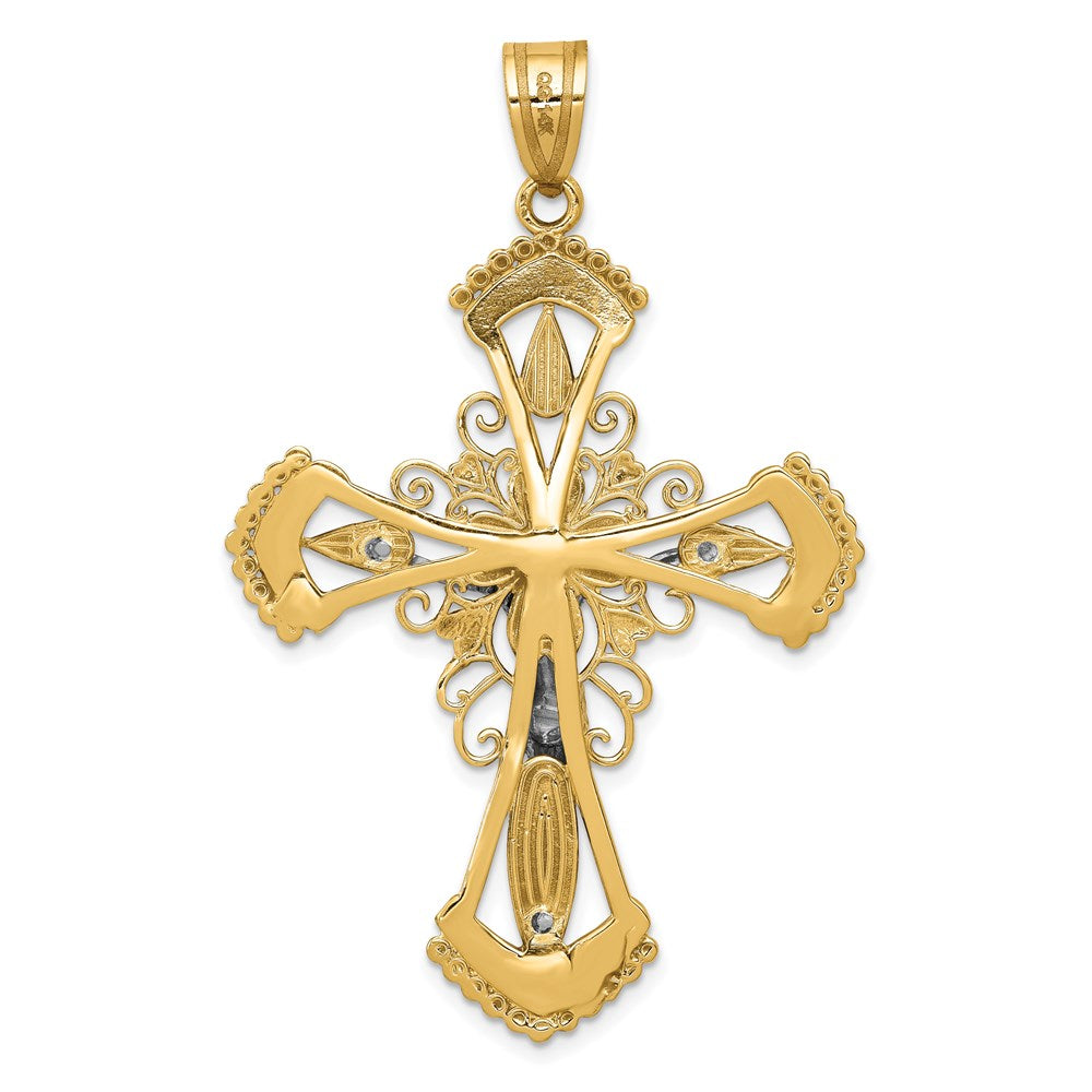 14K Bicolor Gold Diamantgeschliffener Kruzifix-Anhänger