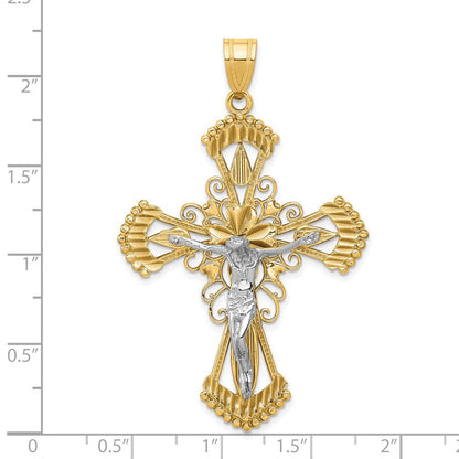14K Bicolor Gold Diamantgeschliffener Kruzifix-Anhänger