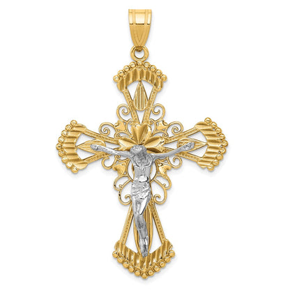 14K Bicolor Gold Diamantgeschliffener Kruzifix-Anhänger