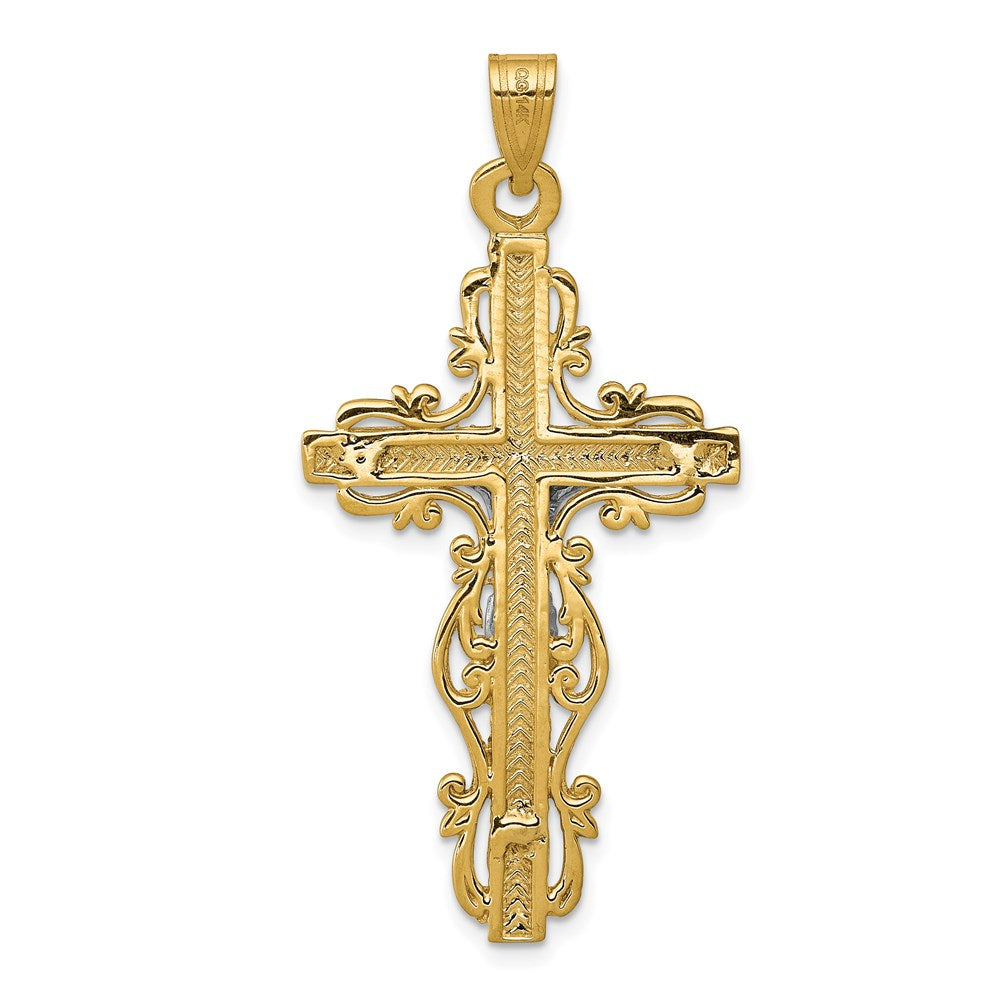 14K Bicolor Gold Diamantgeschliffener Kruzifix-Anhänger