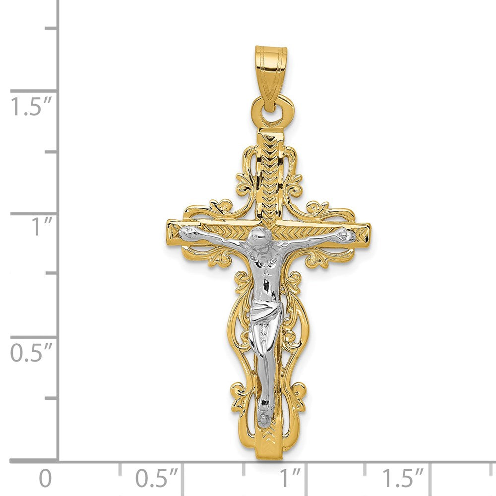 14K Bicolor Gold Diamantgeschliffener Kruzifix-Anhänger