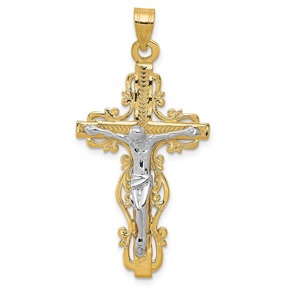 14K Bicolor Gold Diamantgeschliffener Kruzifix-Anhänger