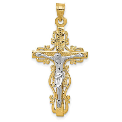 14K Bicolor Gold Diamantgeschliffener Kruzifix-Anhänger