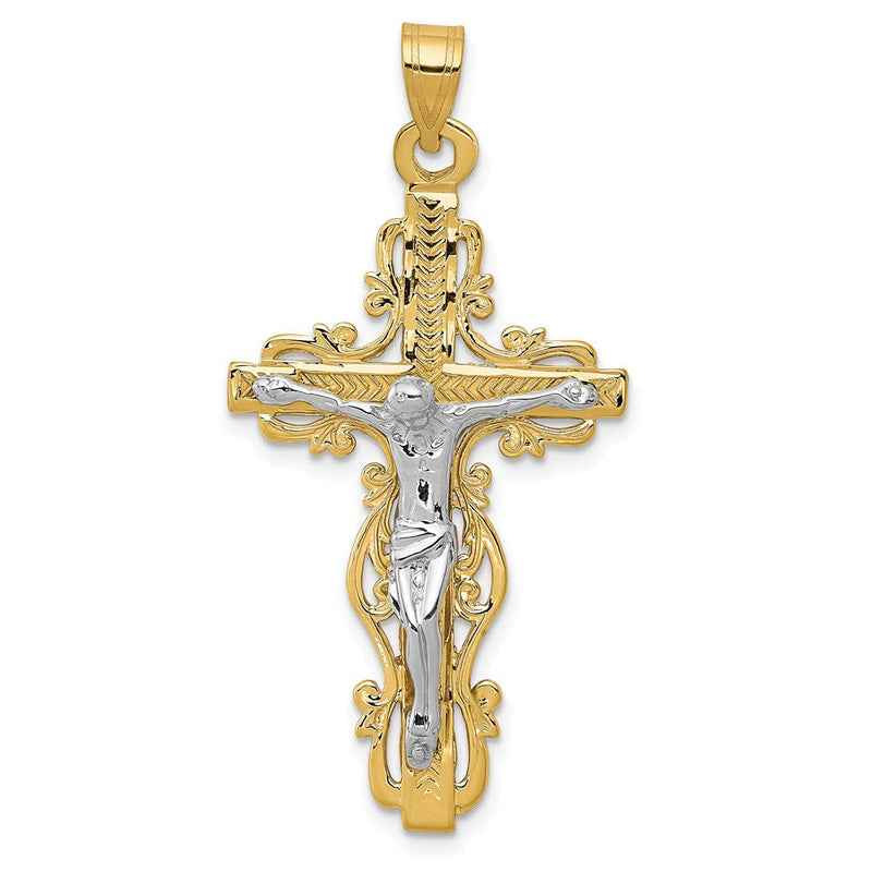 14K Bicolor Gold Diamantgeschliffener Kruzifix-Anhänger