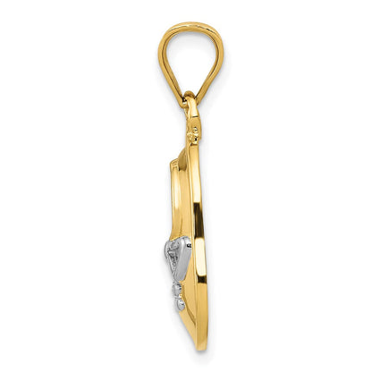 14K Gelb- und Rhodiumgold Babyjungen-Schuh-Anhänger mit Weißrhodium