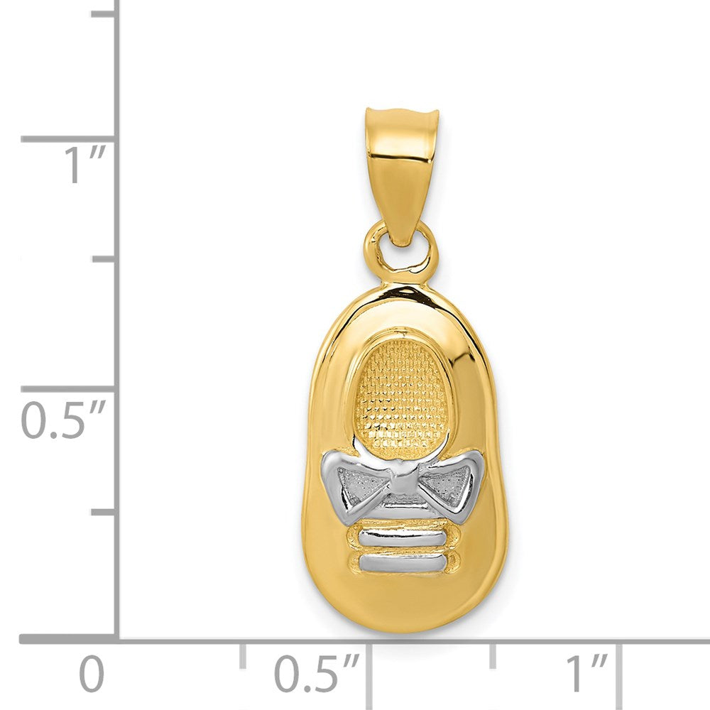 14K Gelb- und Rhodiumgold Babyjungen-Schuh-Anhänger mit Weißrhodium