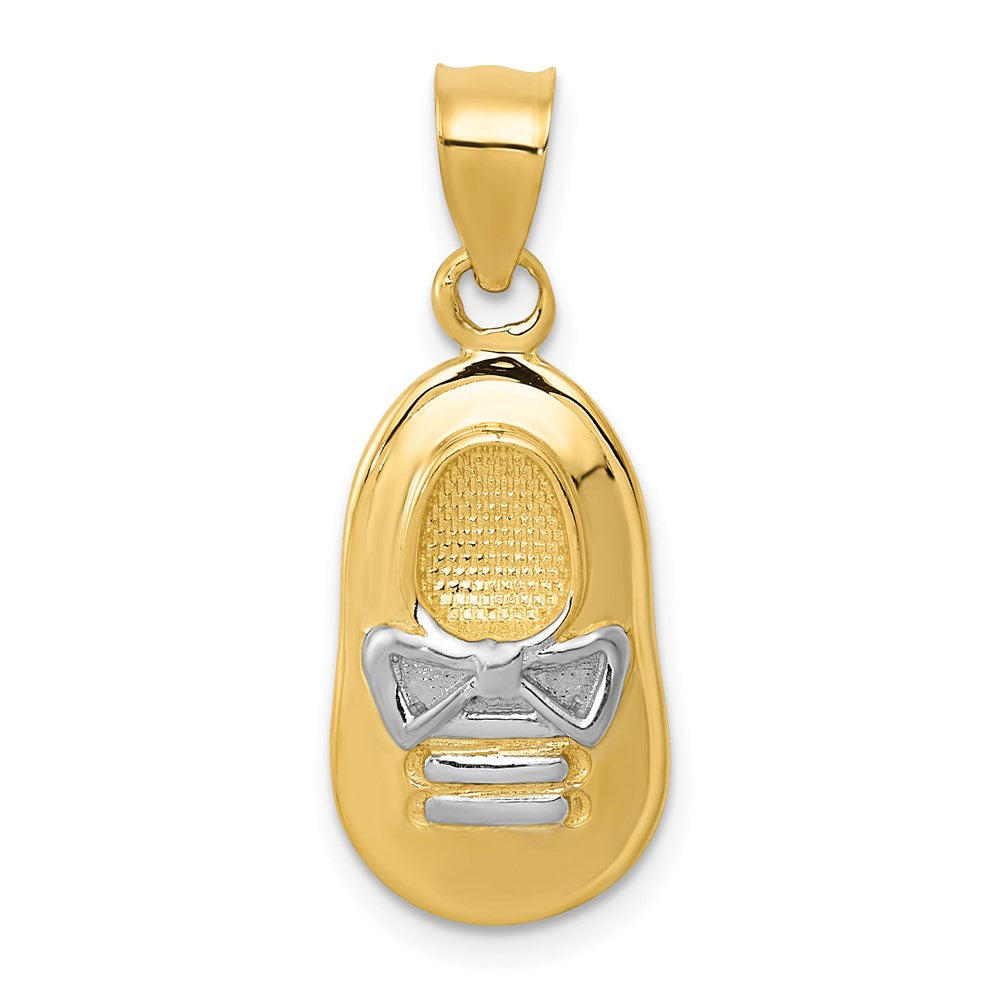 14K Gelb- und Rhodiumgold Babyjungen-Schuh-Anhänger mit Weißrhodium