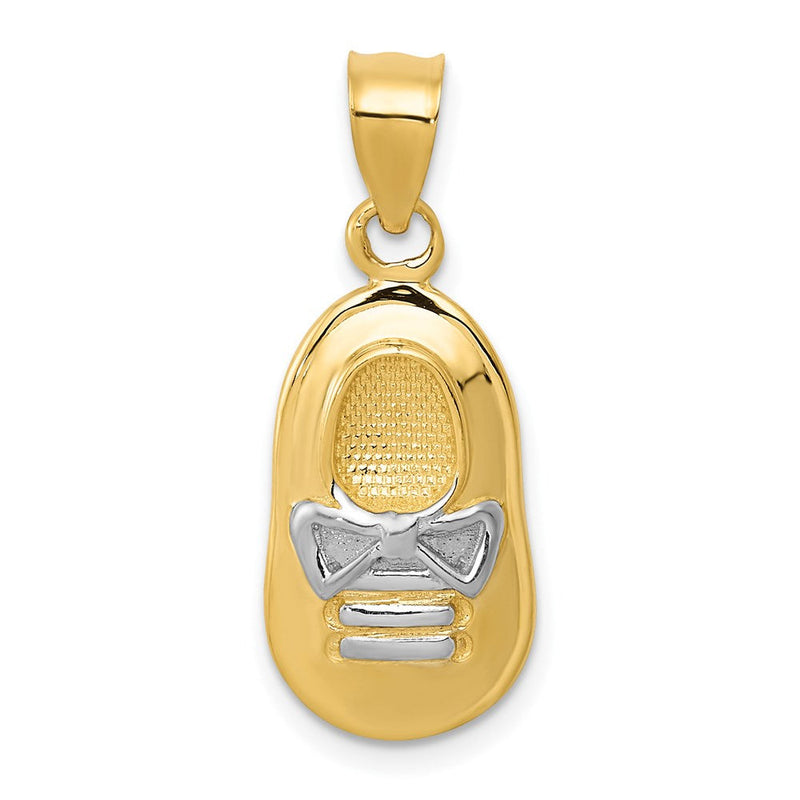 14K Gelb- und Rhodiumgold Babyjungen-Schuh-Anhänger mit Weißrhodium