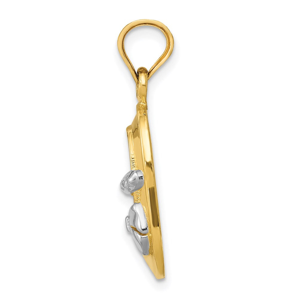 14K Gelb & Rhodium mit Weiß Poliert Mädchen Schuh Anhänger