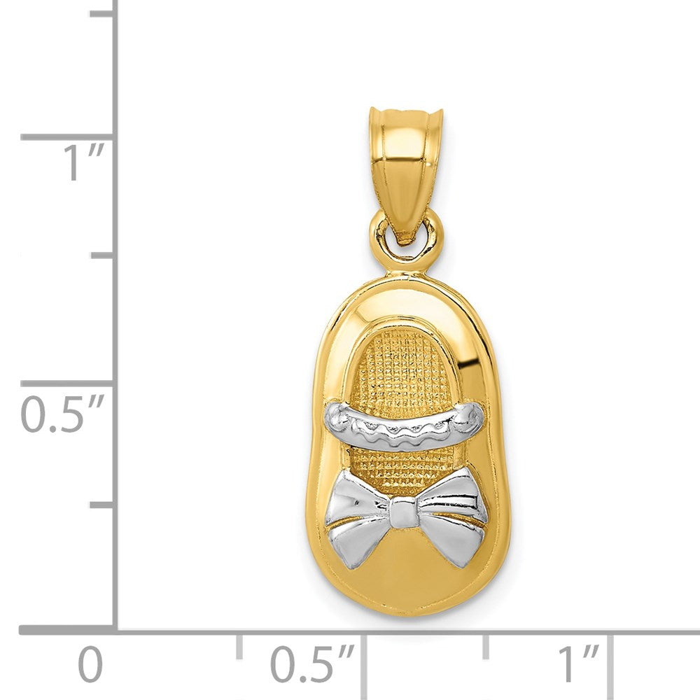 14K Gelb & Rhodium mit Weiß Poliert Mädchen Schuh Anhänger