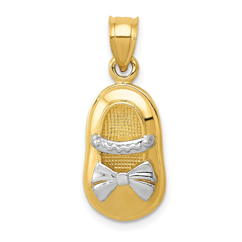 14K Gelb & Rhodium mit Weiß Poliert Mädchen Schuh Anhänger