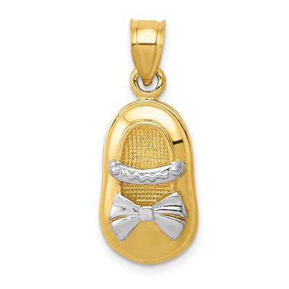 14K Gelb & Rhodium mit Weiß Poliert Mädchen Schuh Anhänger