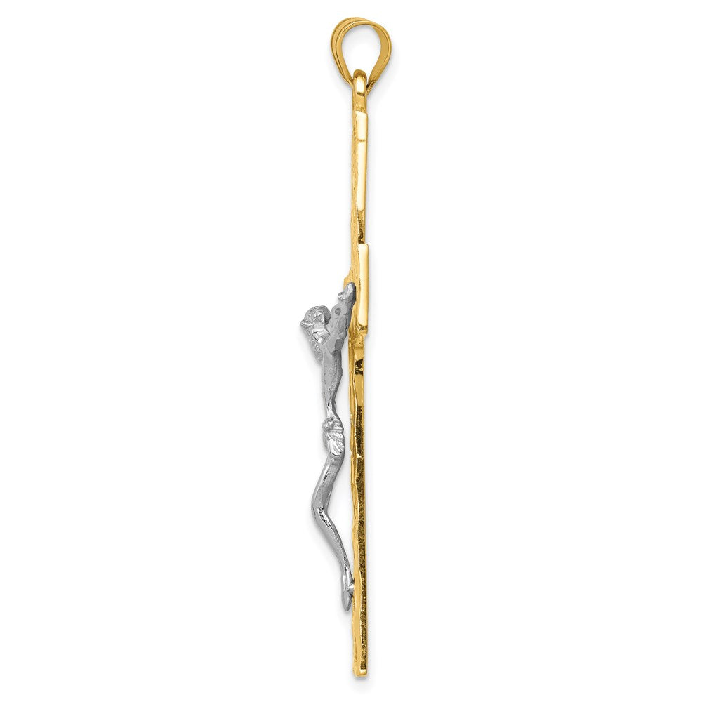 14K Bicolor-Gold Diamantgeschliffener Kruzifix-Anhänger