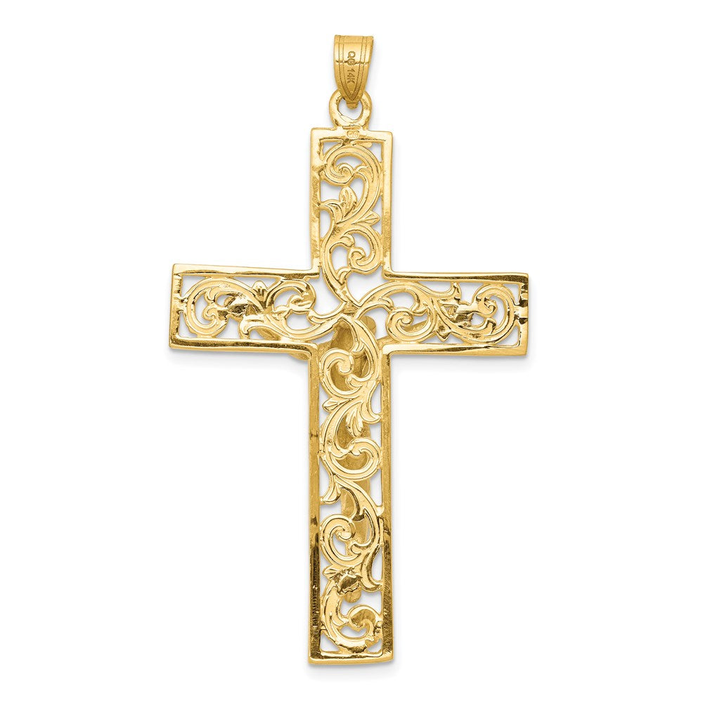 14K Bicolor-Gold Diamantgeschliffener Kruzifix-Anhänger