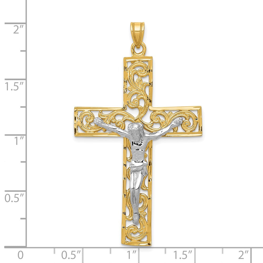 14K Bicolor-Gold Diamantgeschliffener Kruzifix-Anhänger