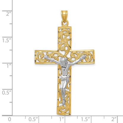 14K Bicolor-Gold Diamantgeschliffener Kruzifix-Anhänger