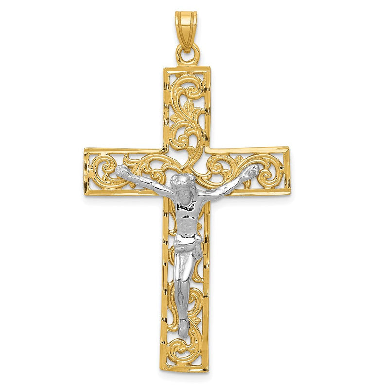 14K Bicolor-Gold Diamantgeschliffener Kruzifix-Anhänger