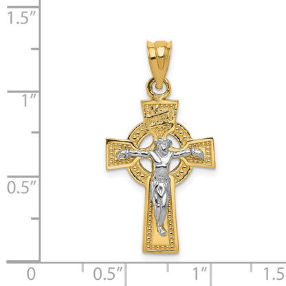 14K Bicolor-Gold INRI Keltischer Kruzifix-Anhänger