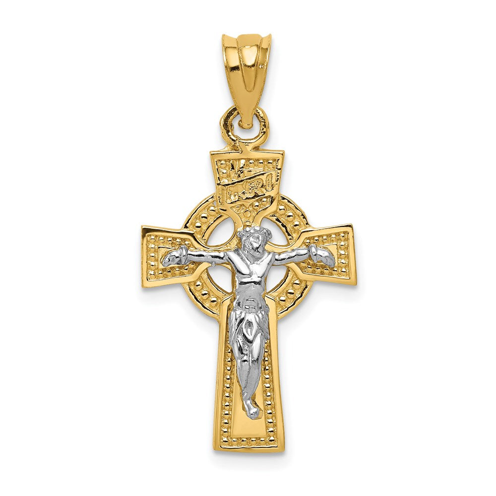 14K Bicolor-Gold INRI Keltischer Kruzifix-Anhänger