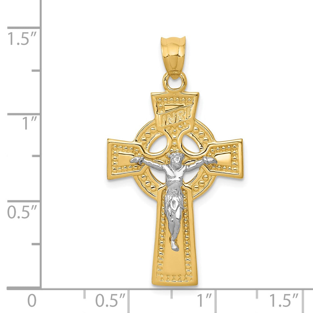 14K Bicolor-Gold INRI Keltischer Kruzifix-Anhänger
