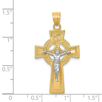 14K Bicolor-Gold INRI Keltischer Kruzifix-Anhänger