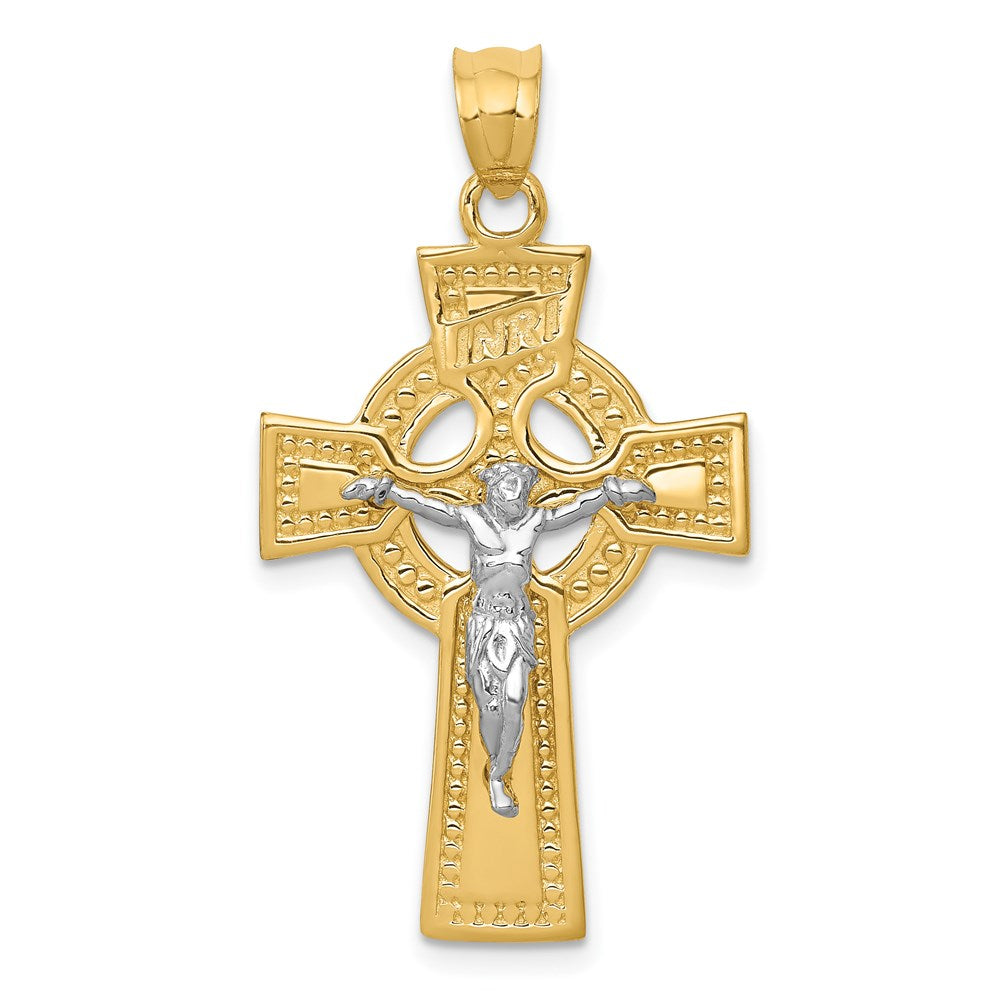 14K Bicolor-Gold INRI Keltischer Kruzifix-Anhänger