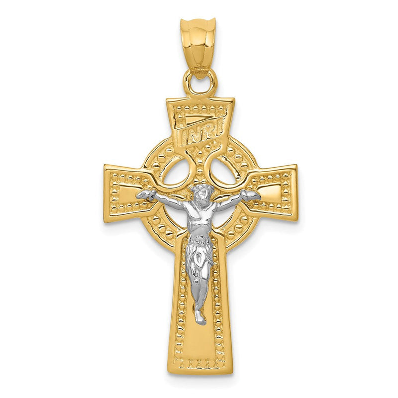 14K Bicolor-Gold INRI Keltischer Kruzifix-Anhänger