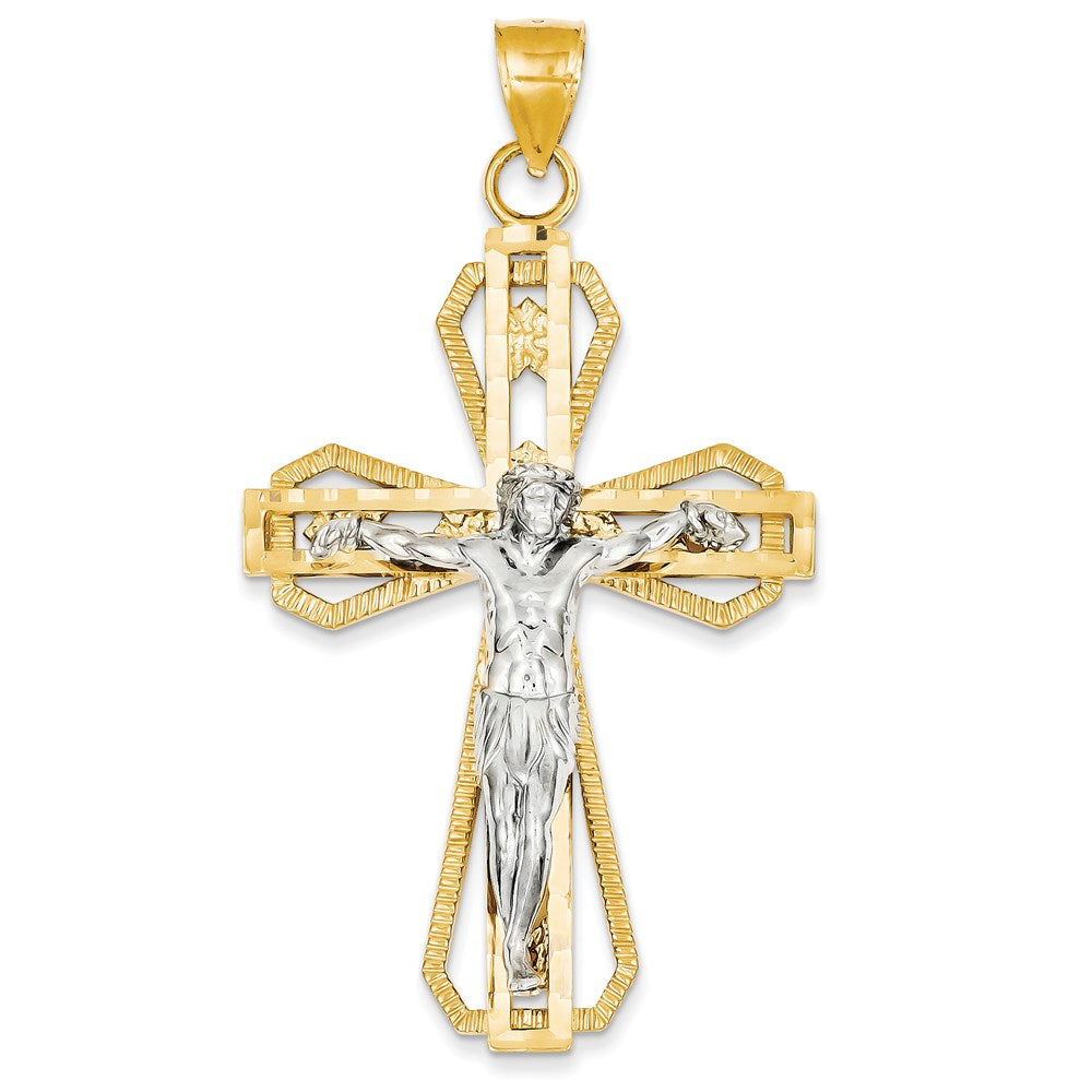 14K Bicolor Diamantgeschliffener Kruzifix-Anhänger