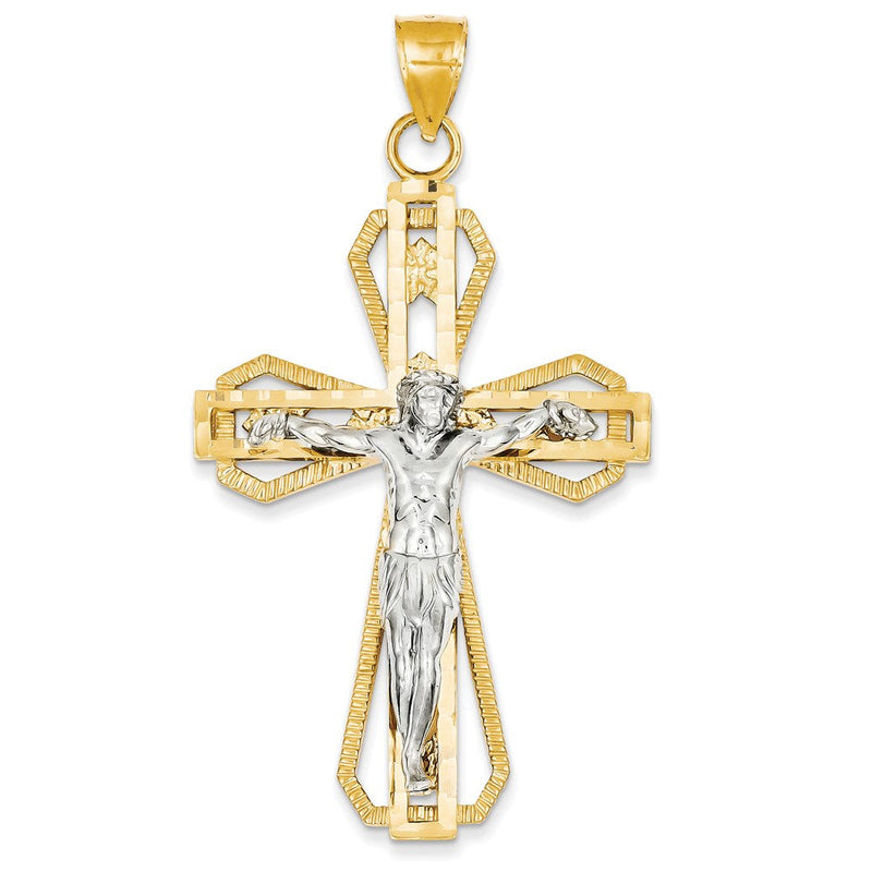 14K Bicolor Diamantgeschliffener Kruzifix-Anhänger