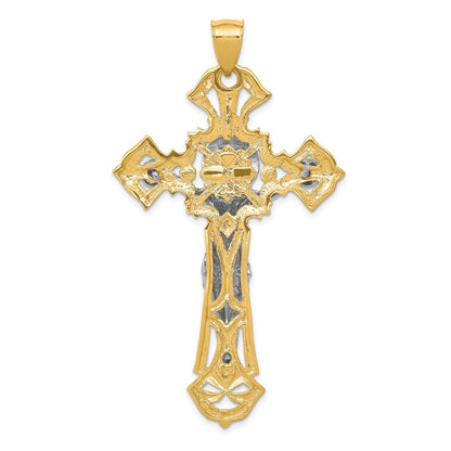 14K Bicolor Gold Kruzifix-Anhänger poliert mit roten Zirkonia (CZ)