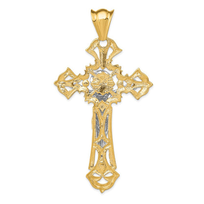 14K Bicolor Gold Kruzifix-Anhänger poliert mit roten Zirkonia