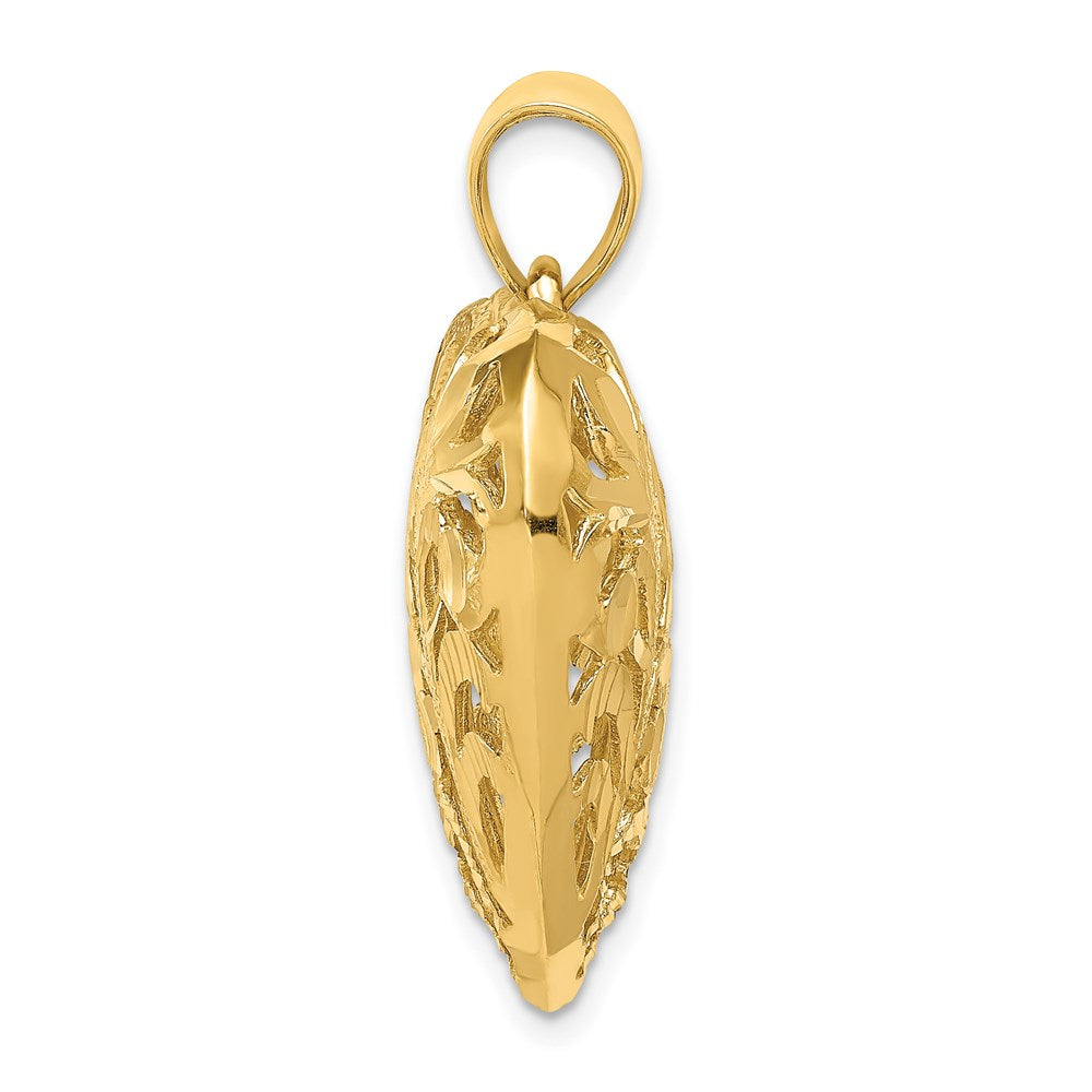 14K Gelbgold polierter, diamantgeschliffener Filigran-Herz-Anhänger 3-D