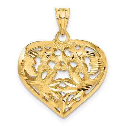 14K Gelbgold Fancy 3D-Herz-Charm
